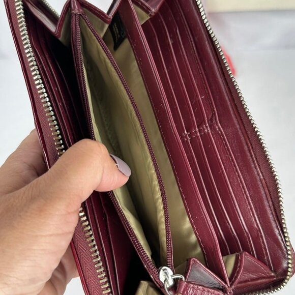 Coach Crimson Signature Monogram Fabric & Leather Accordion Zipper Wallet - Picture 2 of 12